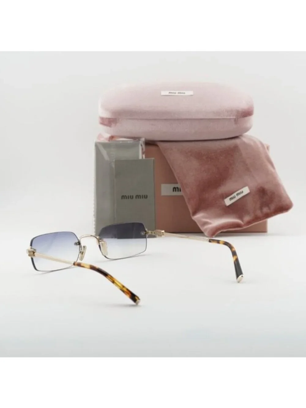 Miu Miu MUB50S ZVN80O Rectangle Sunglasses – Gold/Light Blue